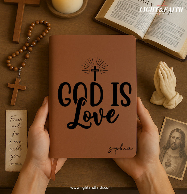 Personalized Christian Journal with God Is Love, Custom Name Prayer & Faith Notebook, Religious Gift, First Communion Gifts, Birthday. NBLAF31